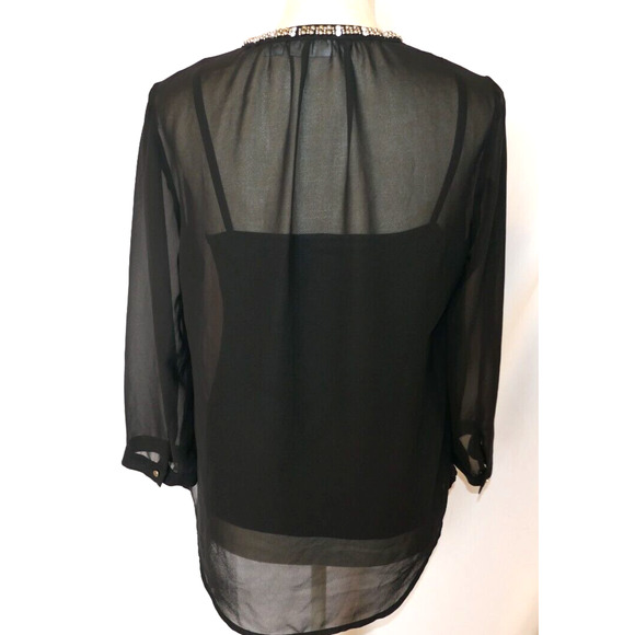 Liz Claiborne 3/4-Sleeve Embellished V- Neck Black Sheer Blouse and slip Size S - Picture 9 of 16